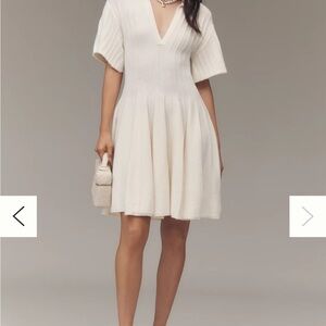 Anthropologie Cream V-Neck Knit Dress